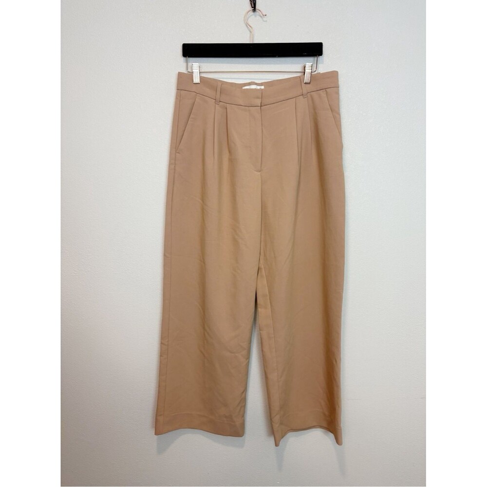 Abercrombie Pleated High Rise Wide-Leg Tan Trousers Size 32/14 SHORT